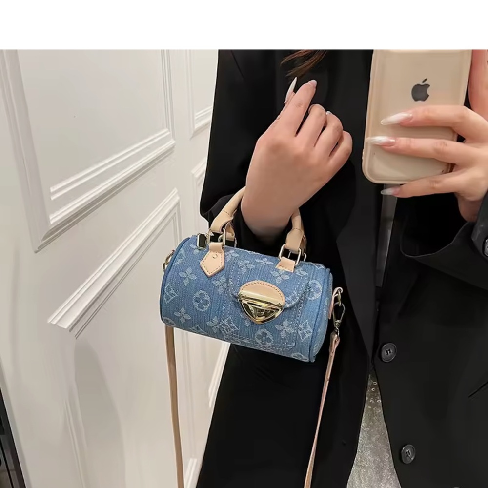 Denim Mini Top-Handle Bag with Gold Accent